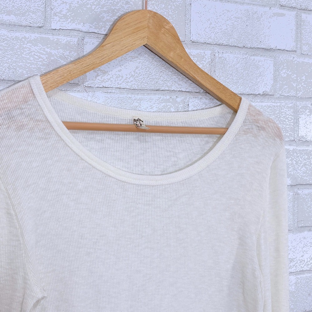 Intimately Free Sheer Ivory Thermal Top Large Ruched Sleeve Lightweight Layering - Picture 4 of 9